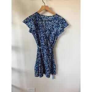 CupShe Gretchen Belted Blue Ditsy Floral Mini Dress SMALL NWT